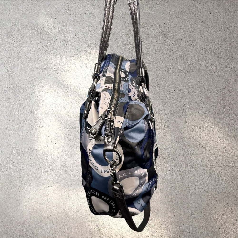 Coach Snaphead AOP Art Poppy Sateen Alexandra Satchel Blue Crossbody Hand Bag - Picture 5 of 8